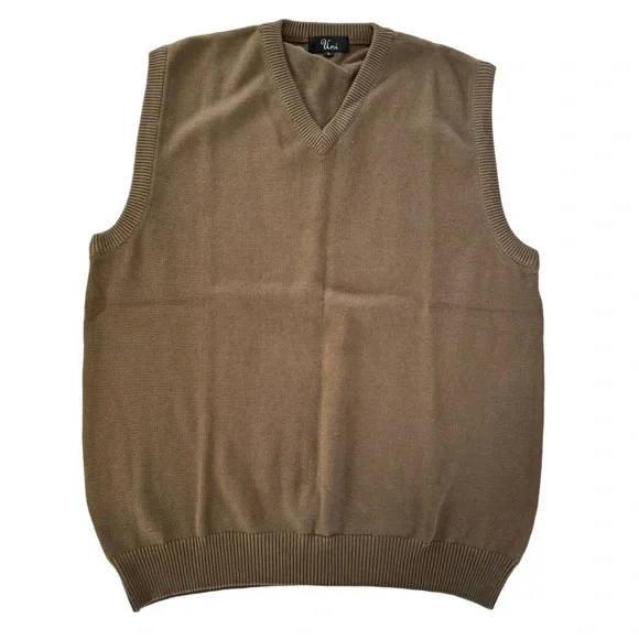 NWOT Uni Brown Sweater Vest Men’s L Cotton Knit Pullover - Picture 1 of 9